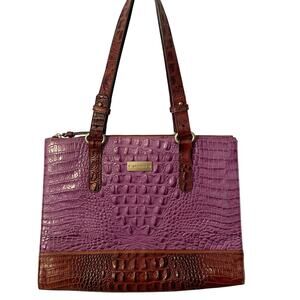 Brahmin Orchid Tri-Color Anywhere Tote Womens Croc-Embossed Shoulder Bag Purse